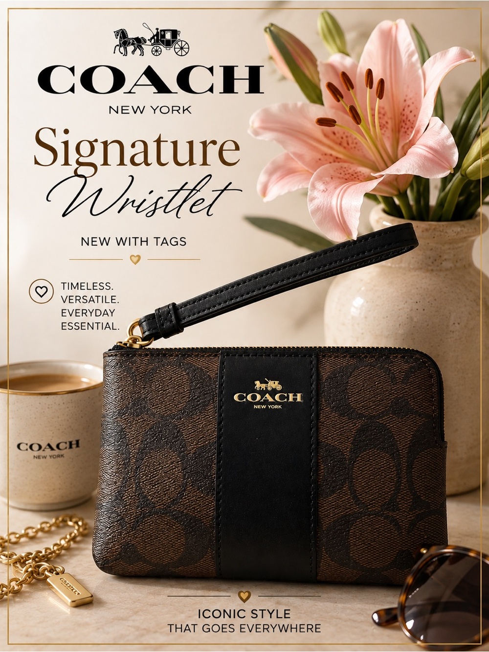 Coach Wristlet! NWT Approximately 5 x‎ 3.5 x 1. Signature canvas.